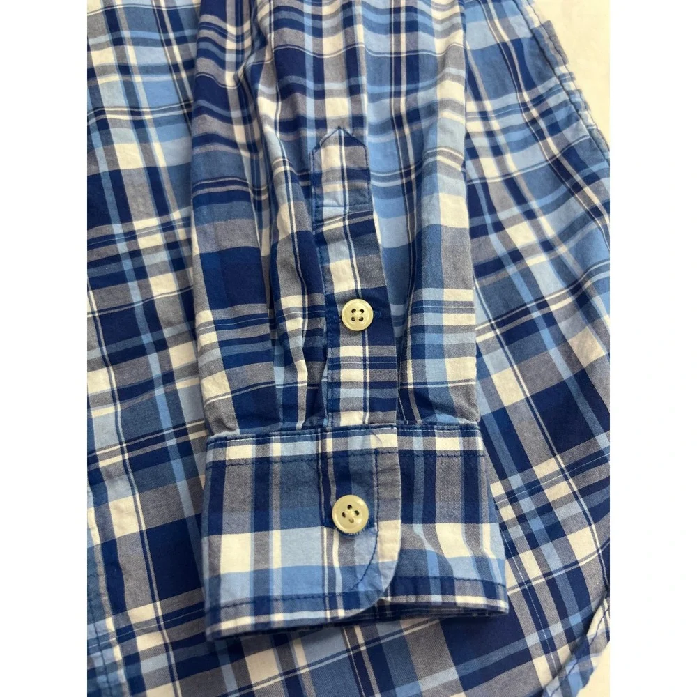 Ralph Lauren Button Down Shirt Boys Large 14-16 Blue Excellent Plaid Classic A56